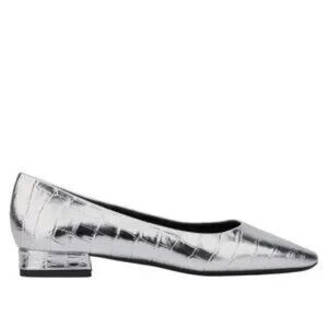 New Aquatalia Penina Flat Pointed Toe Croc Embossed Silver Sz 9